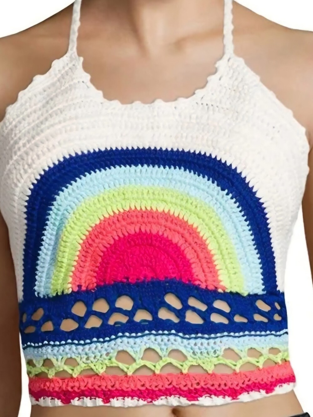 Arizona Jean Co. Rainbow Crochet Halter Top Boho Festival Y2K Size Large